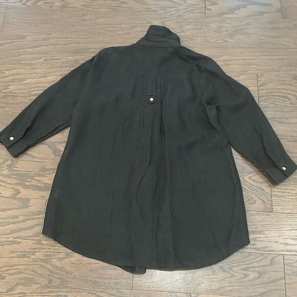 CJ Laing Black Pin Tuck Button Down Cotton Blouse Tunic Size Large - Picture 2 of 6